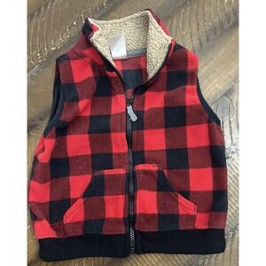 Carter's‎ Baby Boy Buffalo Plaid Sherpa Collar Vest Fleece Size 18M Red